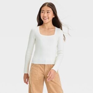 NEW Girls' Ribbed Square Neck Sweater - art class™ White Sz M (8)